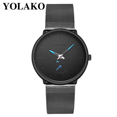 Gobestart YOLAKO Mens Stainless Steel Mesh Belt Watch With Simple Mirror Quartz Watch