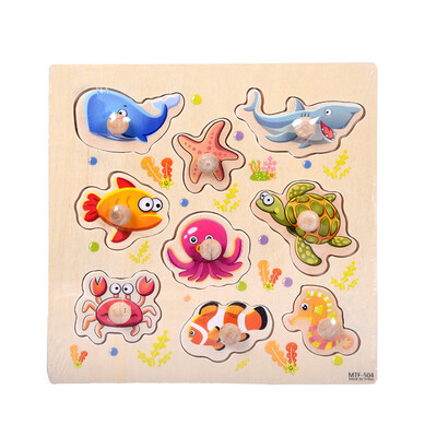 Gobestart 9 Piece Wooden Animal Puzzle Jigsaw Early Learning Baby Kids Educational Toys