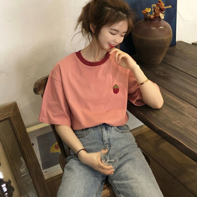 Women Round Neck Cartoon Strawberry Print Tshirt Camisetas Verano Mujer Female Summer Short Sleeve T-Shirt
Women Round Neck Cartoon Strawberry Print Tshirt Camisetas Verano Mujer Female Summer Short Sleeve T-Shirt