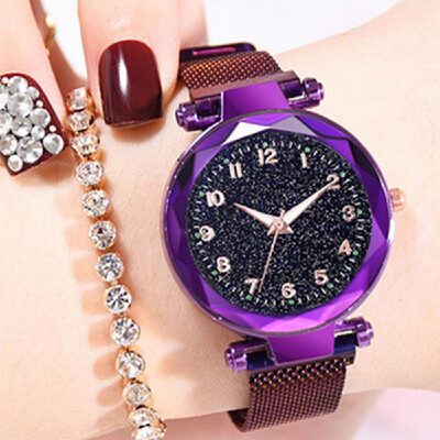 Luminous Magnet Quartz Women Watch Wristwatch with Numbers Starry Dial for Women