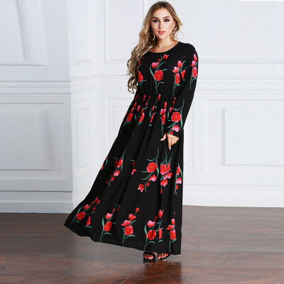 New Fashion Plus Size Maxi Dress Rose Print O Neck Long Sleeve Elastic Waist Long Dress Black
New Fashion Plus Size Maxi Dress Rose Print O Neck Long Sleeve Elastic Waist Long Dress Black