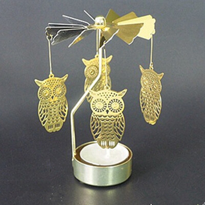 Gobestart Hot Spinning Rotary Metal Carousel Tea Light Candle Holder Stand Light Xmas Gift