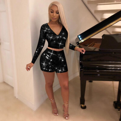 Sexy Women Sequined Two Piece Set Crop Top V-Neck Long Sleeve Shorts Club Party Suits Outfits PinkBlack
Sexy Women Sequined Two Piece Set Crop Top V-Neck Long Sleeve Shorts Club Party Suits Outfits PinkBlack