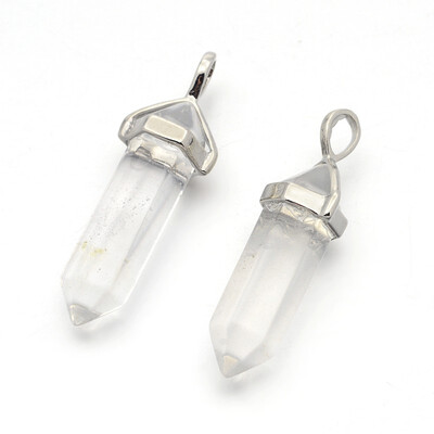 Natural Quartz Crystal Bullet Pendants with Platinum Plated Alloy Findings 3841x13x10mm Hole 5x3mm
Natural Quartz Crystal Bullet Pendants with Platinum Plated Alloy Findings 3841x13x10mm Hole 5x3mm