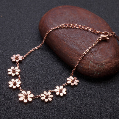 Temperament Rose Gold Rose Anklet Womens Sexy Foot Chain