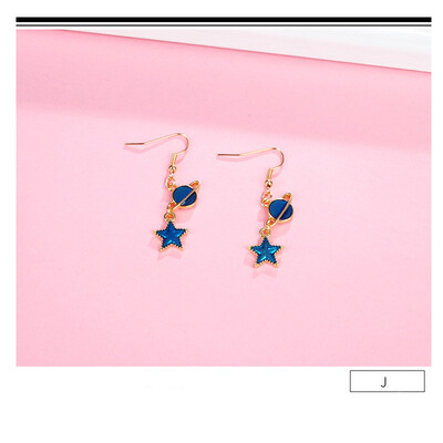 Women Blue Metal Asymmetric Geometry Starry Moon Planet Stud Earrings Long Asymmetric Wild Sweet Jewelry Eardrop
Women Blue Metal Asymmetric Geometry Starry Moon Planet Stud Earrings Long Asymmetric Wild Sweet Jewelry Eardrop