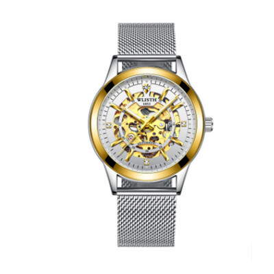 Mens trend rose gold hollow automatic mechanical watch