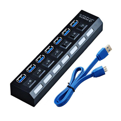 Portable 7 Ports USB 30 Hub with Independent Switch