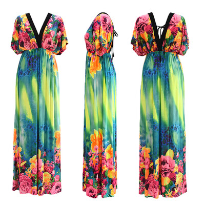 Elegant Women Maxi Dress Floral Print Plunge V Neck Short Sleeve Russian Long Ice Silk Dress Blue
Elegant Women Maxi Dress Floral Print Plunge V Neck Short Sleeve Russian Long Ice Silk Dress Blue