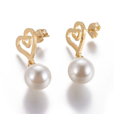 304 Stainless Steel Dangle Stud Earrings with Plastic Imitation Pearl Heart Golden 285mm Pin 08mm
304 Stainless Steel Dangle Stud Earrings with Plastic Imitation Pearl Heart Golden 285mm Pin 08mm