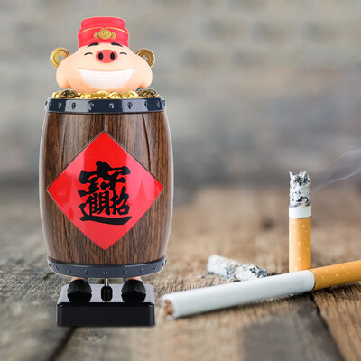 Greensen Automatic Cigarette Storage Case Wooden Box with Pig&Gold Ingots Decor