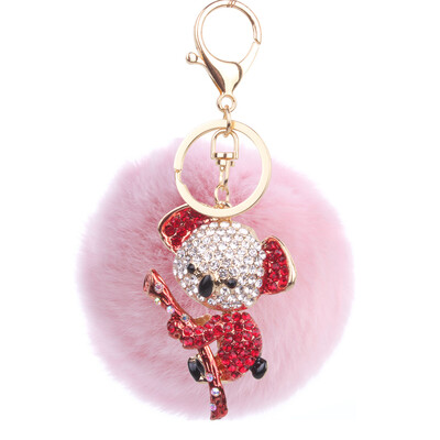 8cm rex rabbit fur ball alloy diamond koala keychain cartoon couple bag car pendant