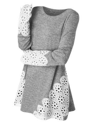 Lace Panel Long Sleeve Top