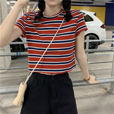 Girls Short T-Shirt Slim Short T-Shirt Loose Wild Color Striped T-Shirt Summer Small Fresh Short Sleeve T-Shirt
Girls Short T-Shirt Slim Short T-Shirt Loose Wild Color Striped T-Shirt Summer Small Fresh Short Sleeve T-Shirt