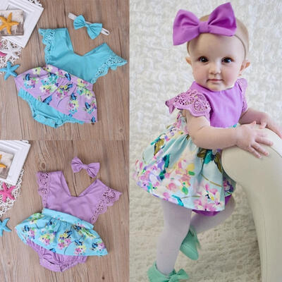 Summer Baby Girl Clothes Sleeveless Romper Dressheadband 2Pcs Outfits Sunsuit