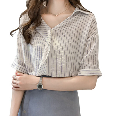new Korean version of the ruffled striped shirt Womens loose half-sleeved shirt Wild Thin shirt
new Korean version of the ruffled striped shirt Womens loose half-sleeved shirt Wild Thin shirt