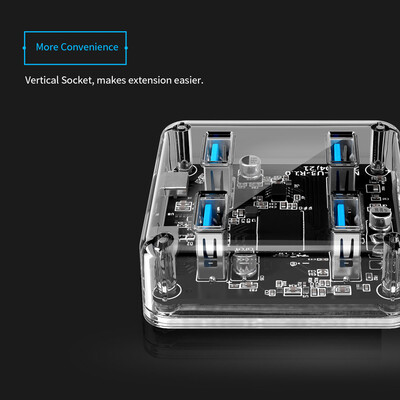 ORICO MH4U-U3-03-CR 4 Ports USB30 Transparent Desktop HUB Blue LED With Rubber Anti-skid Pad Reserved External Power Supply 30cm
ORICO MH4U-U3-03-CR 4 Ports USB30 Transparent Desktop HUB Blue LED With Rubber Anti-skid Pad Reserved External Power Supply 30cm
