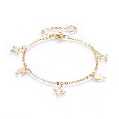 304 Stainless Steel Charm Anklets with Lobster Claw Clasps&Cable Chains Dolphin&Cross Golden 9-78"25cm Charms 10
304 Stainless Steel Charm Anklets with Lobster Claw Clasps&Cable Chains Dolphin&Cross Golden 9-78"25cm Charms 10
