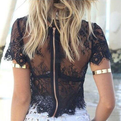 Sexy Women Blusas Femininas Short Sleeve V Neck Vintage Lace Blouse Hollow Out Zipper Back Crop Top Clubwear
Sexy Women Blusas Femininas Short Sleeve V Neck Vintage Lace Blouse Hollow Out Zipper Back Crop Top Clubwear