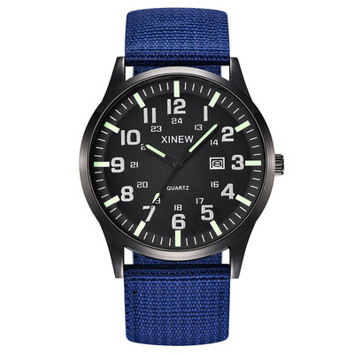 Gobestart Men Boy Round Dial Nylon Strap Band Military Date Quartz Wrist Watch Gift