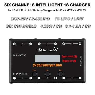 Rcharlance S7 CELL CHARGER MINI 1S Battery Charger 6x435W LiPO LiHV Battery Charger With USB Micro MCX mCPX MOLEX
Rcharlance S7 CELL CHARGER MINI 1S Battery Charger 6x435W LiPO LiHV Battery Charger With USB Micro MCX mCPX MOLEX