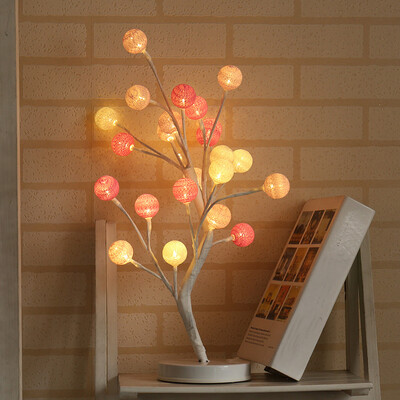 Gobestart Cotton Ball Desk Top Bonsai Tree Light With 24 LED Beads