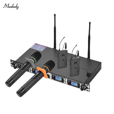 Muslady D4-3 Professional 4-Channel UHF Wireless Microphone System Includes 2 Lapel Mics with Bodypack Transmitters 2 Handheld
Muslady D4-3 Professional 4-Channel UHF Wireless Microphone System Includes 2 Lapel Mics with Bodypack Transmitters 2 Handheld