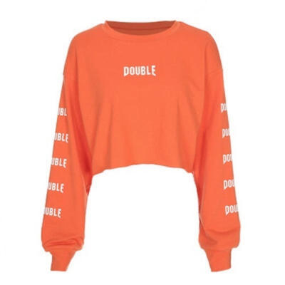 Womens Hoodie Short Sweatshirt Long Sleeve Loose Letter Printing Short Tops