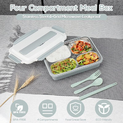 304 Stainless Steel Lunch Box 4-Grid Microwave Leakproof Four Compartment Meal Box with Free Tableware Set for Students Office Pic
304 Stainless Steel Lunch Box 4-Grid Microwave Leakproof Four Compartment Meal Box with Free Tableware Set for Students Office Pic