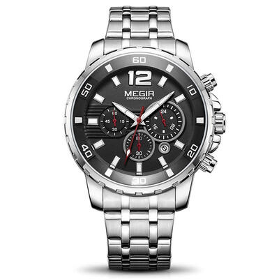 MEGIR 2068 Chronograph Quartz Watch Sports Business Wristwatch With Stainless Steel Strap For Men