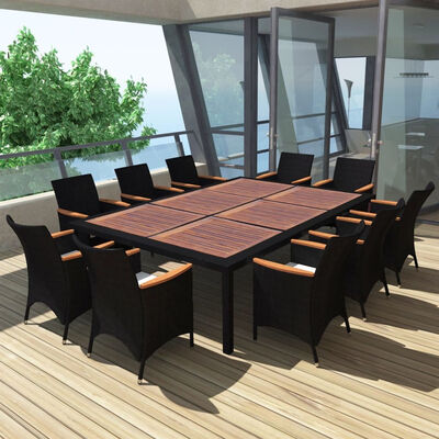 11 Piece Outdoor Dining Set with Cushions Poly Rattan Black