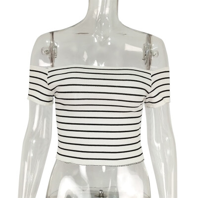 Women Summer One Word Collar Short-Sleeved Stripes Print Slim Casual Simple Wild T-Shirt
Women Summer One Word Collar Short-Sleeved Stripes Print Slim Casual Simple Wild T-Shirt