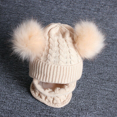 Newborn Kids Baby Boy Girl Double Faux Fur Pom Hat Winter Warm Knit Bobble Bean