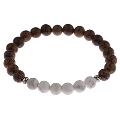Women National Wind Energy Wood Beads White Pine Stone Beads Bracelet