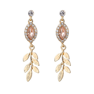 Elegant Women Rhinestone Jewelry Exquisite Rhinestone Leaf Pendant Earrings