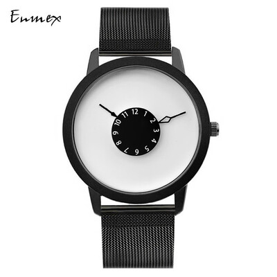 Subversive second hand creative wristwatch when translating holiday gift Enmex inverted pointer concise watch