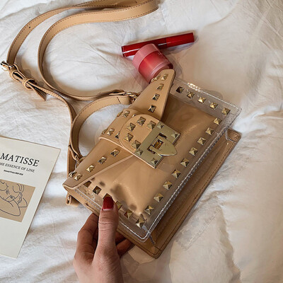 New bag female 2019 new Korean version of the wild shoulder slung fashion rivet portable transparent jelly small square bag
New bag female 2019 new Korean version of the wild shoulder slung fashion rivet portable transparent jelly small square bag