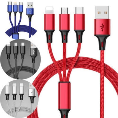 3 in 1 Multi USB Charger Charging Cable Cord For iPhone TYPE C Android Micro USB
3 in 1 Multi USB Charger Charging Cable Cord For iPhone TYPE C Android Micro USB