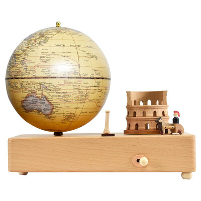 Fun globe 5 inches 13cm antique touch light Roman holiday scene music bell globe