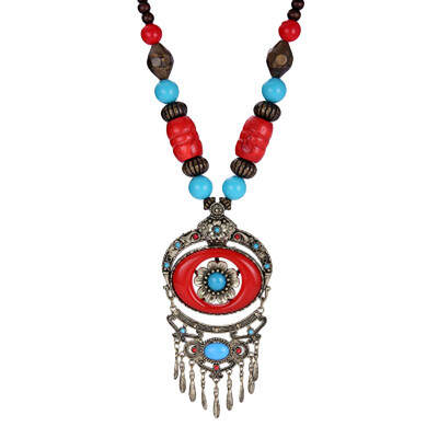 1Pc Retro BlueRed Vintage Bohemia Bib Tibetan Silver Pendant Long Chain Sweater Necklace New High Quality Women 
1Pc Retro BlueRed Vintage Bohemia Bib Tibetan Silver Pendant Long Chain Sweater Necklace New High Quality Women