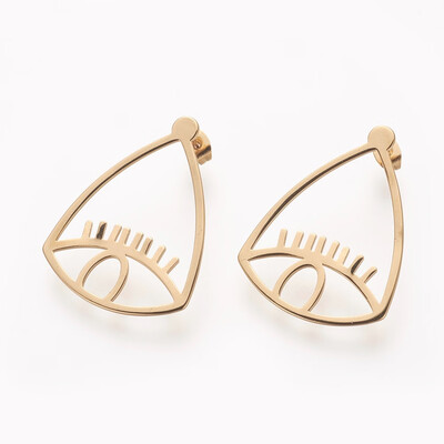 304 Stainless Steel Stud Earrings Eye Golden 36x27x1mm Pin 07mm