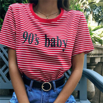 Women Casual Letter Printed Cropped Top Shirt Tumblr Red Striped Cotton T-shirt Summer Female Loose Cute Top Tee 
Women Casual Letter Printed Cropped Top Shirt Tumblr Red Striped Cotton T-shirt Summer Female Loose Cute Top Tee