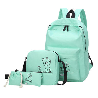 4pcsSet Cartoon Cats Printed Women Travel Backpacks Clutch Shoulder Bags