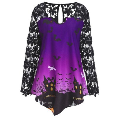 Halloween Pumpkin Printing Tops Women T-shirt Lace Patchwork Sexy T shirt Ladies Long Sleeve V-neck Tee Shirts Top Big Size
Halloween Pumpkin Printing Tops Women T-shirt Lace Patchwork Sexy T shirt Ladies Long Sleeve V-neck Tee Shirts Top Big Size