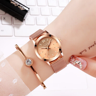 New fashion girl watch double calendar water drill belt quartz watch woman Korean version of the Internet celebrity steel belt wom