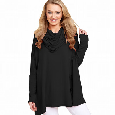 Solid color stacked collar bat long sleeve loose hooded shirt casual bib sweatshirt womens
Solid color stacked collar bat long sleeve loose hooded shirt casual bib sweatshirt womens