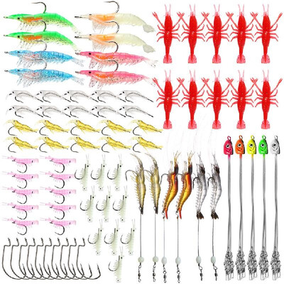 79pcs Fishing Tackle Set Artificial Soft Shrimp Lures Baits Hooks Umbrella Rigs with Tackle Box
79pcs Fishing Tackle Set Artificial Soft Shrimp Lures Baits Hooks Umbrella Rigs with Tackle Box