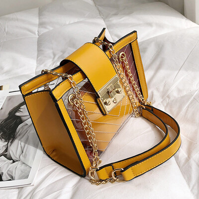 Tailored Womens Fashion Jelly Transparent Bag Striped Package Chain Messenger Bag