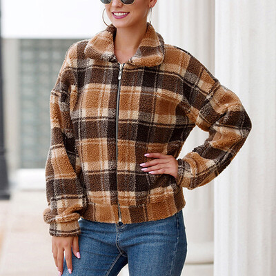 Womens Plaid Lapel Collar Zipper Jacket Long Sleeves Loose Soft Warm Overcoat
Womens Plaid Lapel Collar Zipper Jacket Long Sleeves Loose Soft Warm Overcoat