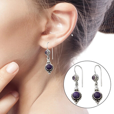 Vintage Womens Faux Amethyst Round Stone Dangle Hook Earrings Party Jewelry 
Vintage Womens Faux Amethyst Round Stone Dangle Hook Earrings Party Jewelry
